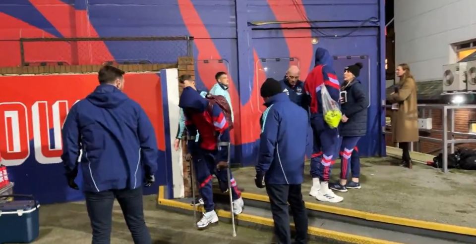 The Hale Ender was pictured on crutches following the London derby